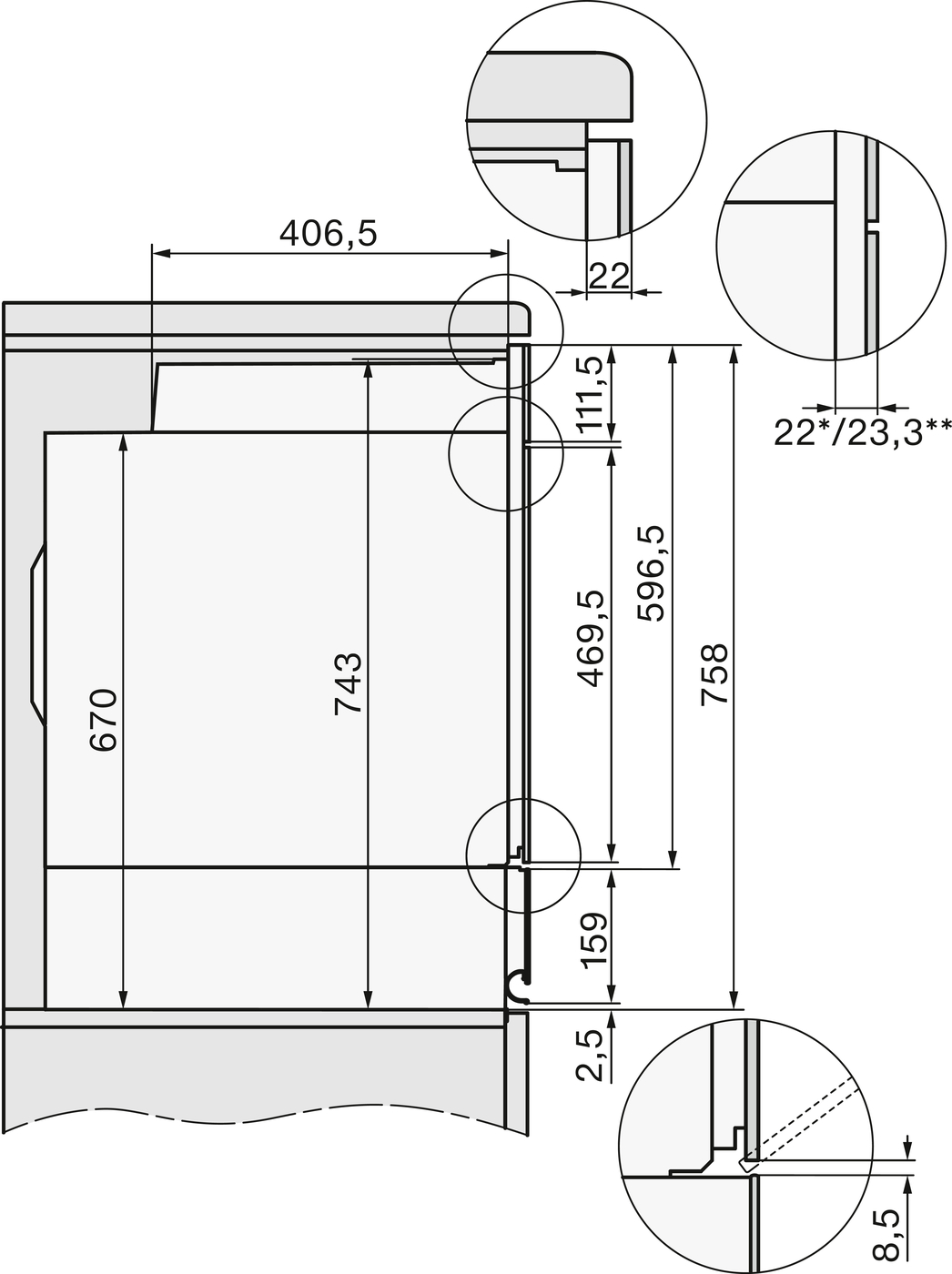 Духова шафа H 2861 BP чорний обсидіан