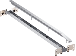 Double-extension drawer slides with mounting brackets for cabinet drawers, shown in metal finish.