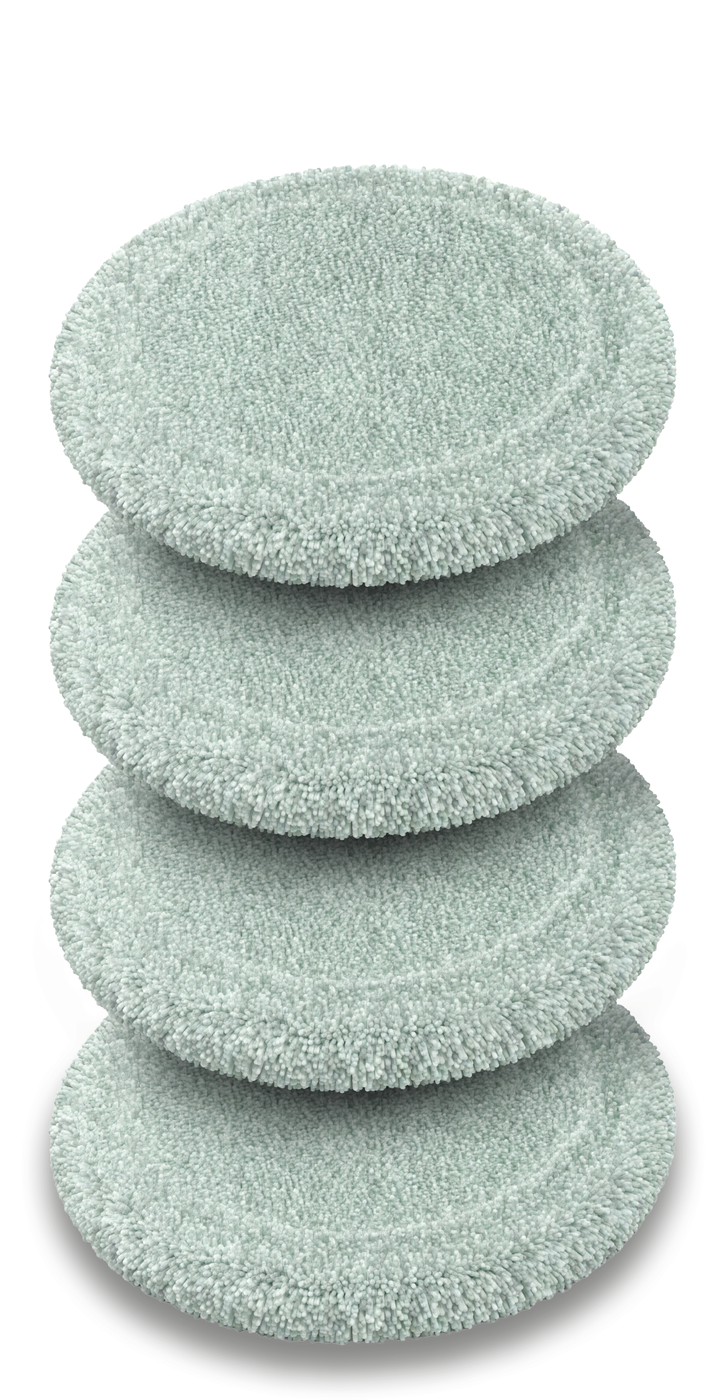 Five round mint-green microfiber cleaning pads stacked on top of each other