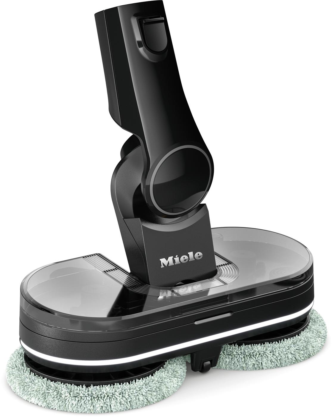 Miele floor cleaning head with dual rotating microfiber pads for mopping.